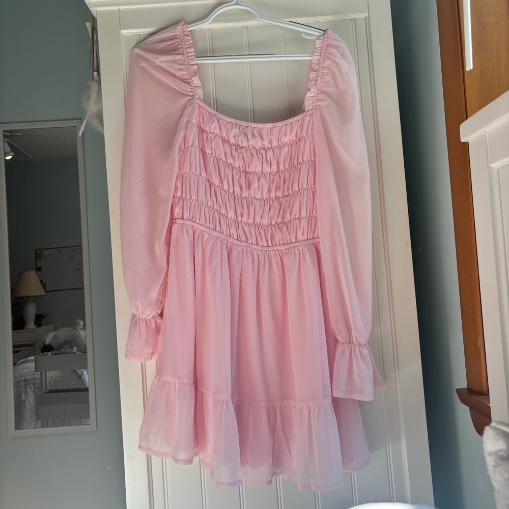 Pink Flowy Long Sleeve Dress